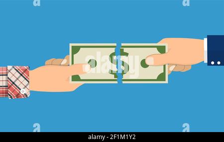 businessman hands tearing money banknote Stock Vector