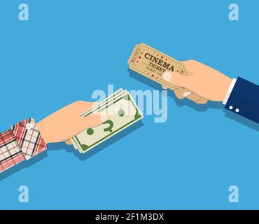 People holding ticket, money in hands. Stock Vector