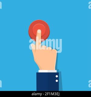 Hand pressing red button Stock Vector