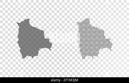 Set of abstract maps of Bolivia. Dot and line map of Bolivia. Vector dotted map of Bolivia isolated on transparent background Stock Vector