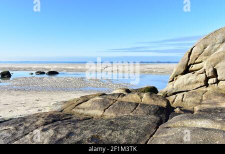 Carnota Beach or Playa de Carnota, the largest galician beach at famous Rias Baixas region. Coruña Province, Galicia, Spain. Stock Photo