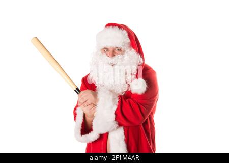 Holidays and weekends. Funny fat Santa Claus. White background. Stock Photo
