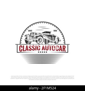 classic car logo design vector, vintage automotive car restoration and car club design idea with vintage and retro style Stock Vector