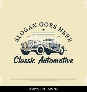 classic car logo design vector, vintage automotive car restoration and car club design premium vector with vintage and retro style Stock Vector