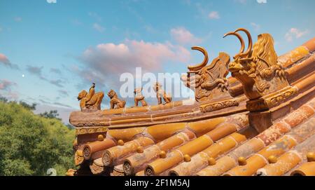 ancient traditional roofs of china. City landscape. Stock Photo