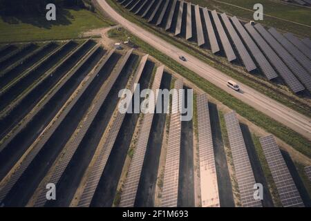 Aerial view of solar farm and motorway Stock Photo - Alamy