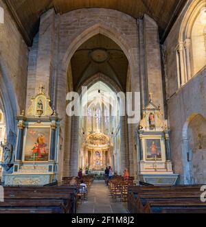 Interior view of the historic Basilica de Saint-Sauveur church in the Breton town of Dinan Stock Photo