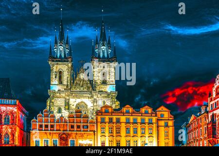 Church of Our Lady(Staromestske namesti)on historic square in the Old Town quarter of Prague.It is located between Wenceslas Square and the Charles Br Stock Photo