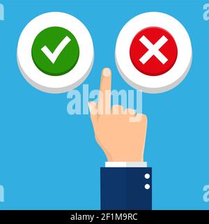Hand, finger pressing buttons no or yes Stock Vector