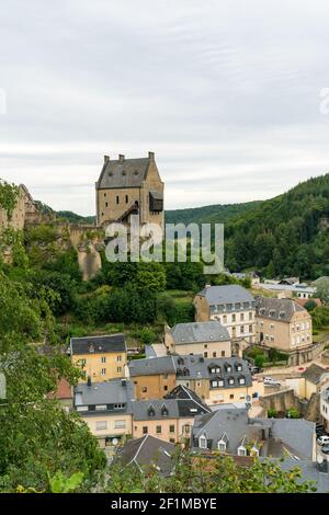 View of the historic castle and village of Larochette in the  canton of Mersch in Luxembourg Stock Photo