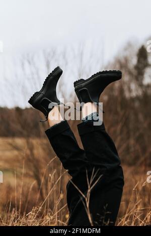 Low section of womans feet up Stock Photo