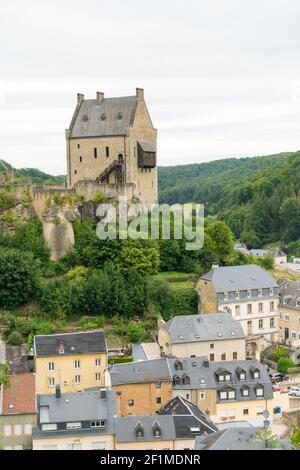 View of the historic castle and village of Larochette in the  canton of Mersch in Luxembourg Stock Photo