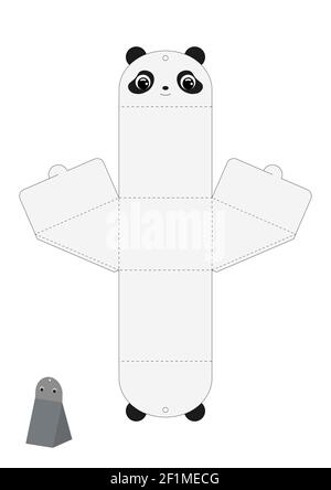Party favor box panda design for sweets, candies, presents. Packaging die cut template, great for any purposes, birthdays, baby showers. Editable blue Stock Vector