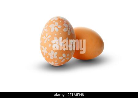Orange Easter eggs isolated on white background, bright holiday elements cut out Stock Photo