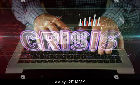 Business concept of crisis and - Crisis Concept Economy Depression Finance Global Recession And Business Recess Camera Moving With Man Typing On Computer Keyboard Futuristic 3d 2f1mf8k 