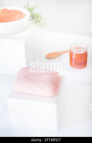 Soap with red clay, rosemary and honey Stock Photo