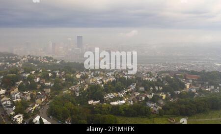 Aerial View Foggy Sky Over Downtown Pittsburgh Pennsylvania USA Stock Photo