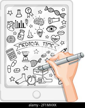 Hand drawing medical element in doodle or sketch style on tablet illustration Stock Vector