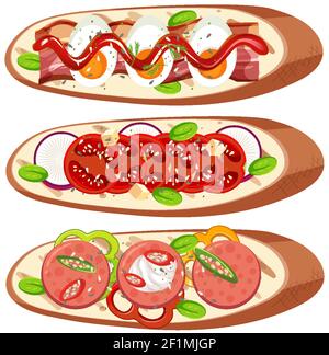 Set of breads with topping isolated illustration Stock Vector