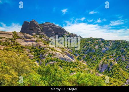 Montserrat mountains near Benedictine abbey Santa Maria de Montserrat Stock Photo