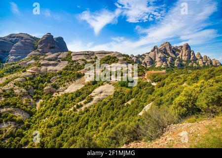 Montserrat mountains near Benedictine abbey Santa Maria de Montserrat Stock Photo