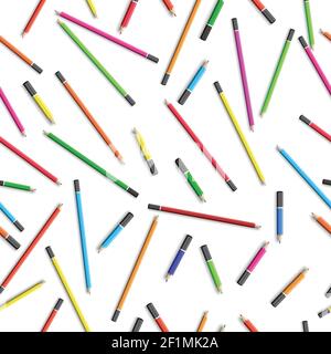Education seamless pattern with colorful pencils in realistic style on white background vector illustration Stock Vector