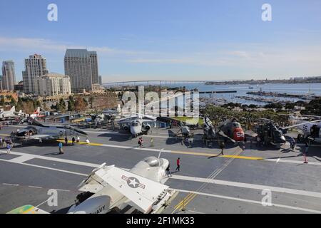 The USS Midway was the longest-serving aircraft carrier in the 20th century. The USS Midway Museum is a must-see place visit in San Diego. Stock Photo