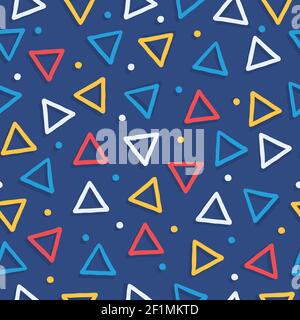 Colorful geometric shapes seamless pattern in simple line icon style. Abstract retro decoration geometry background. Stock Vector