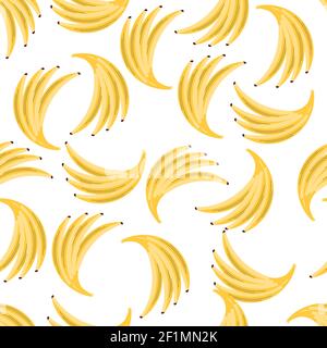 Flat fruit seamless pattern with natural yellow bunches of bananas on white background vector illustration Stock Vector