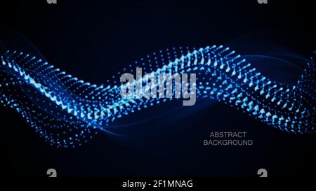 Abstract blue background. Big data. Abstract blue wave flow from particles.Vector technology and science background. Stock Vector