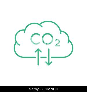CO2 Carbon dioxide cloud sign. Air pollution. Carbon footprint concept. Cloud thin line icon with two arrows symbolizing greenhouse effect. Vector Stock Vector