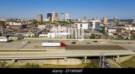 Bright Daylight Aerial View Downtown Urban Metro Area of Birmingham Alabama Stock Photo