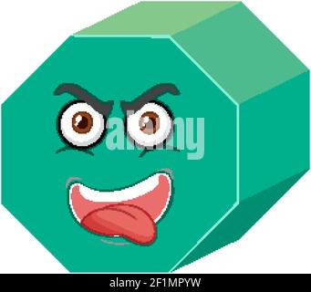 Hexagonal prism cartoon character with face expression on white background illustration Stock Vector