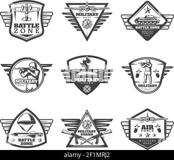 Air force labels. Vintage army badges military symbols eagle wings and ...