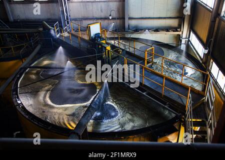 Khromtau/Kazakhstan - May 06 2012: Copper concentration plant. Ore flotation bath. panorama view Stock Photo