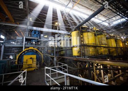 Khromtau/Kazakhstan - May 06 2012: Copper ore concentration plant. Otokumpu company tanks and equipment. Stock Photo