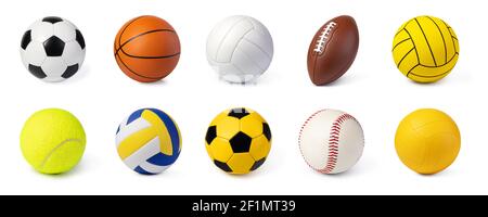 Set with leather American football balls on white background. Banner ...