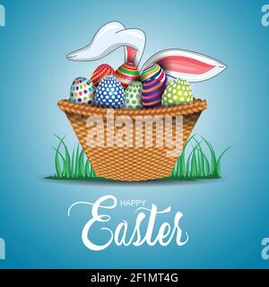 happy Easter creative greetings. basket with eggs. vector illustration design Stock Vector