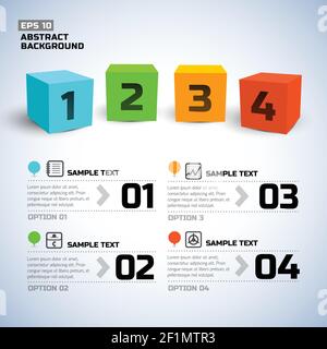 Abstract business infographics with colorful 3d cubes text icons four options on light background vector illustration Stock Vector