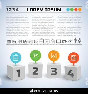 Infographic business concept with 3d cubes numbers on edge text icons options on light background vector illustration Stock Vector