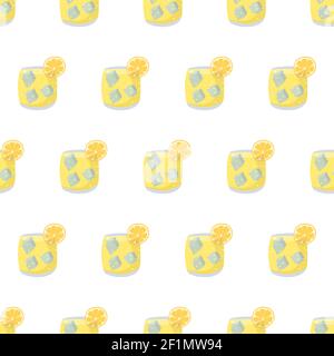 Cartoon seamless pattern for paper design with glass of lemonade. Colorful background. Stock Vector
