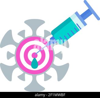 Syringe with dose of vaccine hits the center of the target. Stock Vector