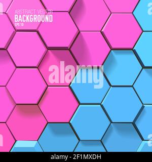 Sceince geometric background with pink and blue 3d hexagons in mosaic shape vector illustration Stock Vector