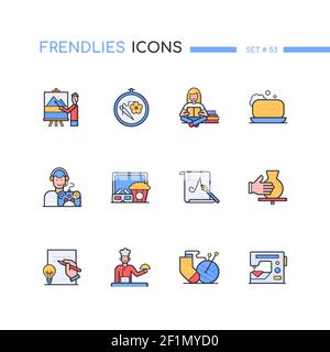 Hobby - modern line design style icons set. Leisure activities idea. Painting, sewing, reading, embroidery, soap making, pottery, knitting, creative w Stock Vector