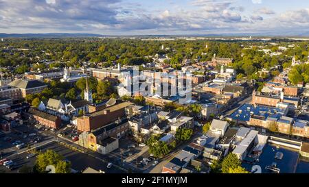 Early Morning Aerial View Over Downtown City Skyline Carlisle Pennsylvania Stock Photo