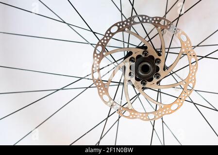 Bicycle brake disc on white background. Concept of safety Stock Photo