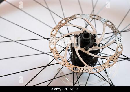 Bicycle brake disc on white background. Concept of safety Stock Photo