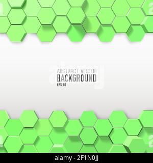 Horizontal abstract compositions from green 3d hexagons on white ...