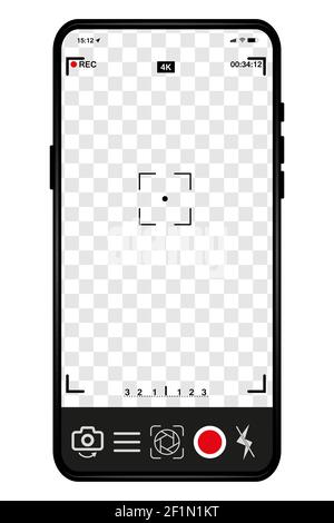 Smartphone camera interface. Video and photo recording of mobile applications, application for displaying the phone on the screen, viewfinder on black Stock Vector