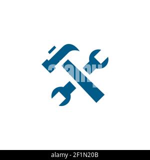 Hammer And Wrench Blue Icon On White Background. Blue Flat Style Vector Illustration. Stock Vector